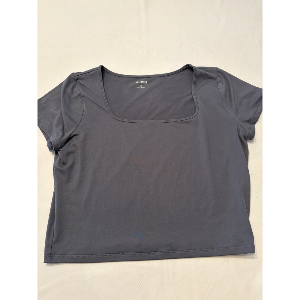 Hollister Women's XL Gray Solid Square Neck Short Sleeve Pullover T-Shirt
